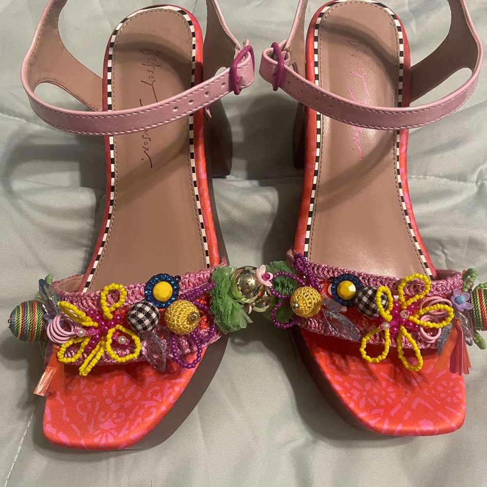 Betsey Johnson Pink and Multicolor Beaded Sandals